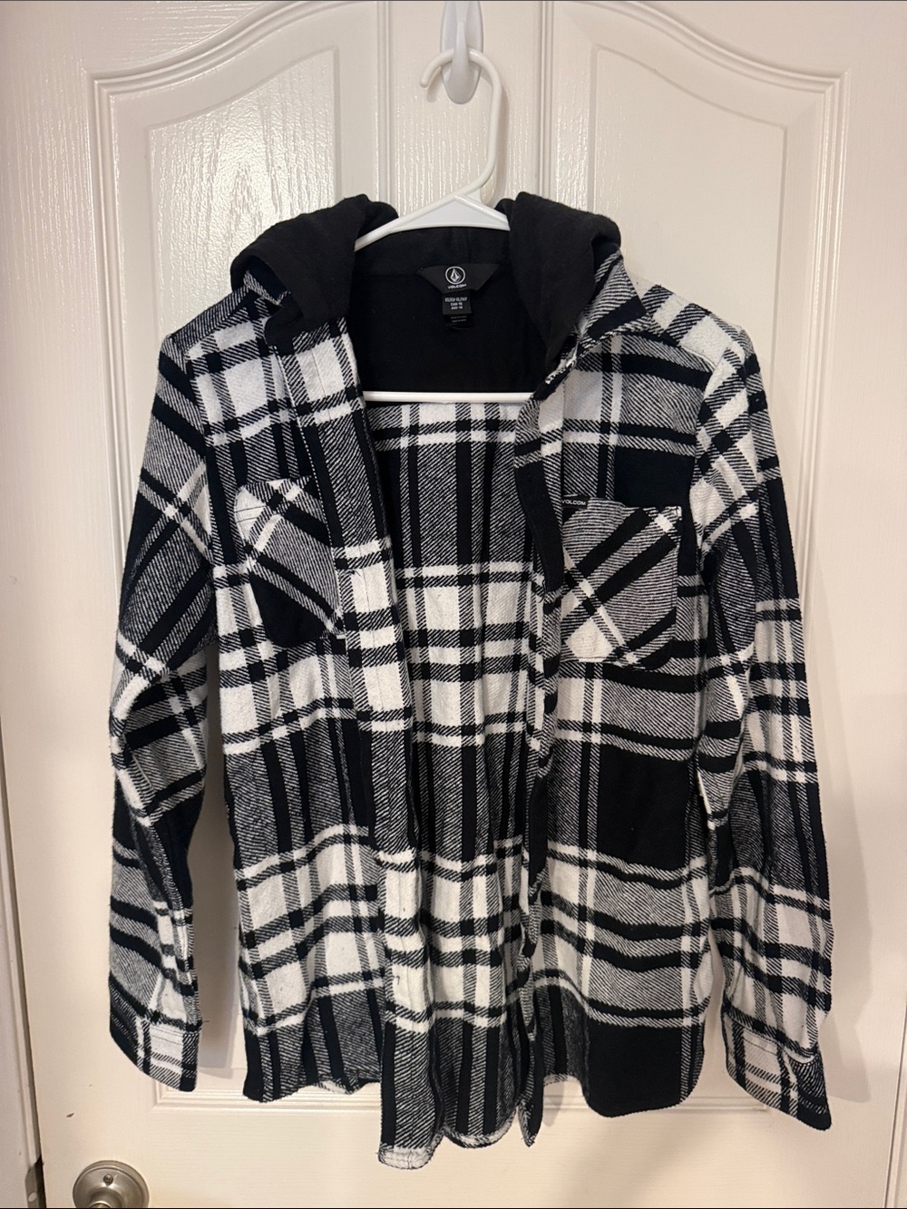 Volcom Black & White Plaid Hooded Jacket